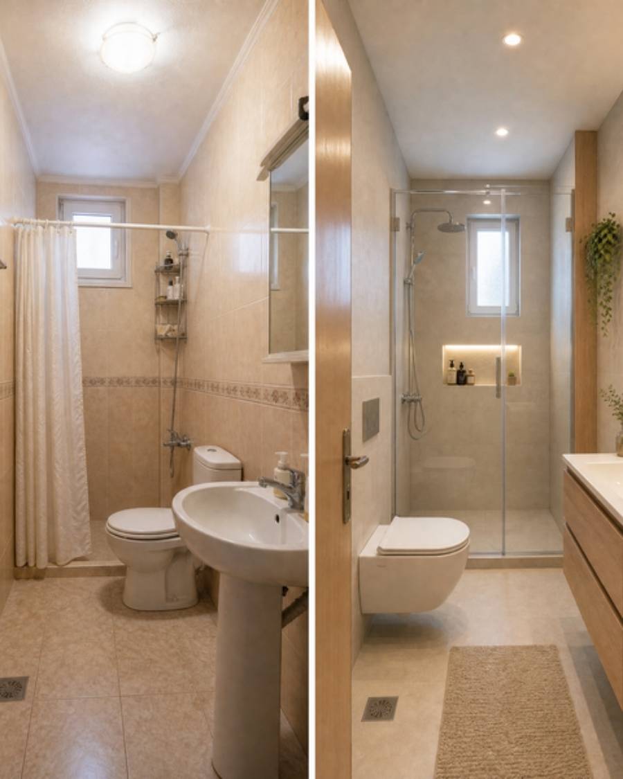 Antalya Banyo Tadilatı 2 Tadilat öncesi eski banyo: dökülmüş fayans ve galvaniz su tesisatı