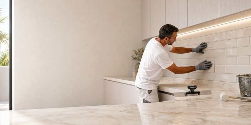 Antalya mutfak tezgah arası fayans döşeme — priz çevresi kesim ve derz detayı